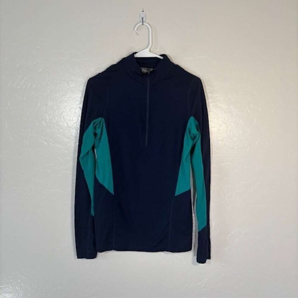 ibex Navy and Teal Half-Zip Pullover Sweater